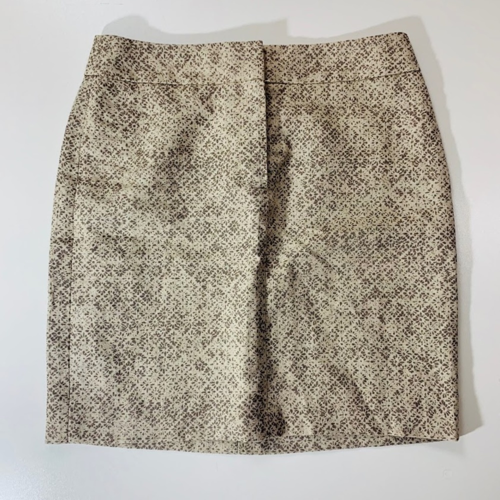 Ann Taylor LOFT 100% Linen Tan Cream Mini Skirt 4